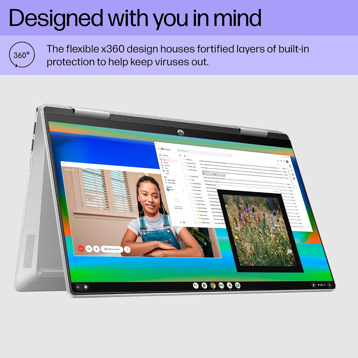 HP Chromebook x360 14 inch Laptop, HD Touchscreen, Intel Processor N100, 4 GB RAM, 64 GB eMMC, Intel UHD Graphics, Chrome OS, 14b-cd0000nr (2024) (Renewed)