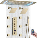 Shower System 16X26 inch Ceiling Mounted Shower Faucet Set with 8 inch Dual Shower Head, with 6 PCS Body Jets and Handheld Spray, Digital Temperature Display Shower Valve, Brushed Gold