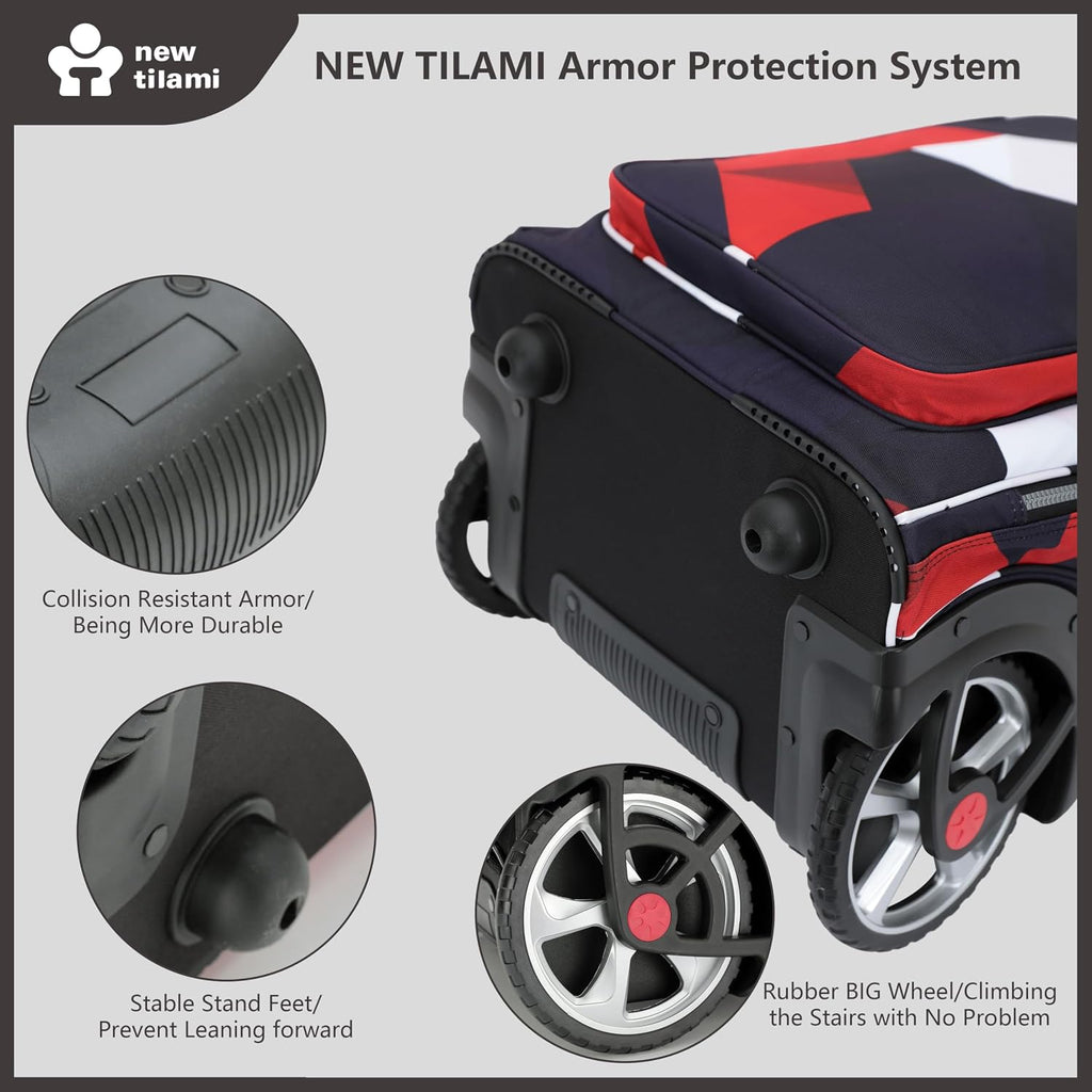 NEW TILAMI 20' Rolling Backpack for Teens Adults, Climbing Stairs Waterproof Backpack with Wheels for School Business Trave Camping with Laptop Compartment, Fit 17 Inch Laptop, Black - Red Combo