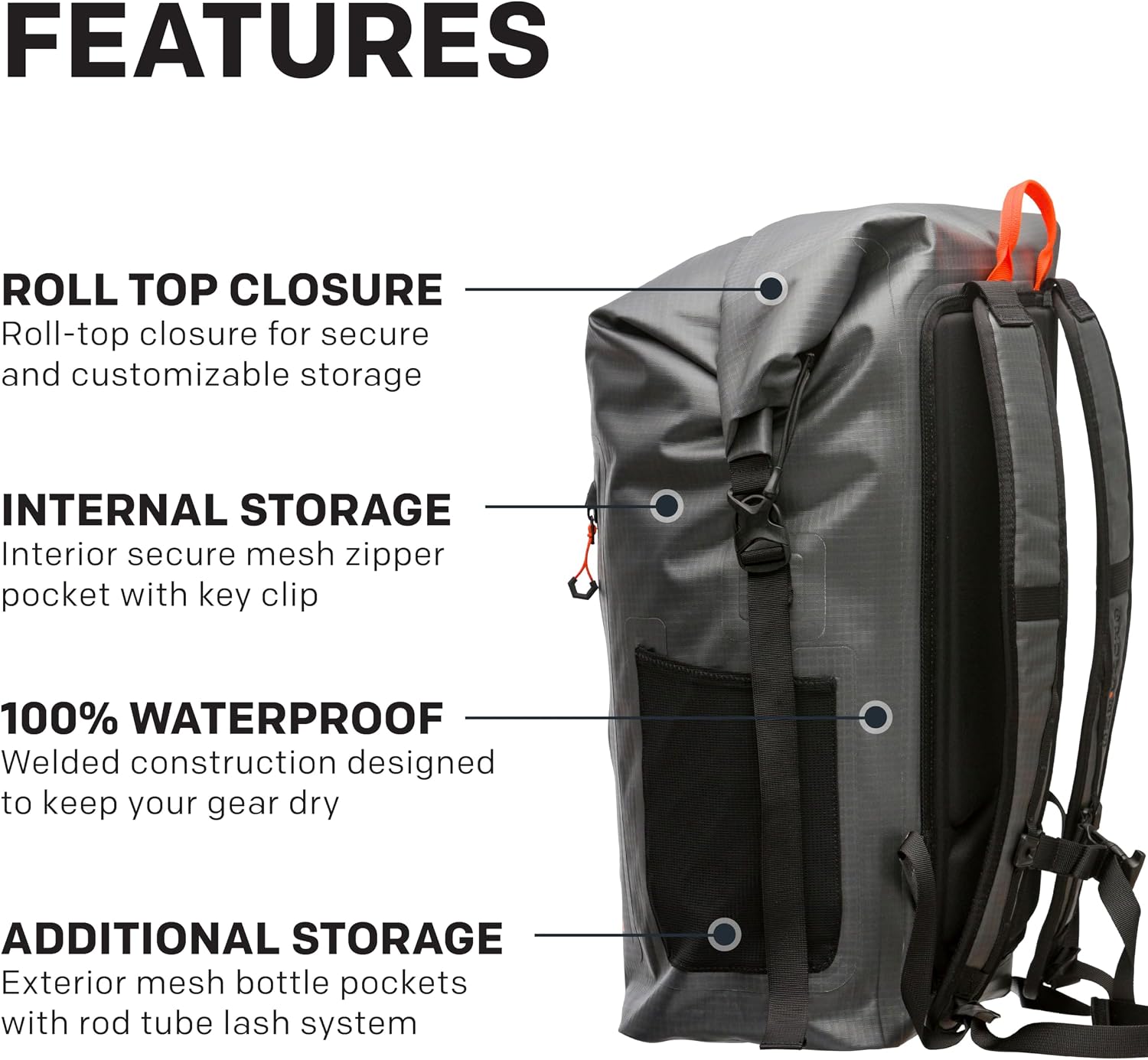 Grundéns Wayward Roll Top Backpack | Waterproof, 38L, Anchor