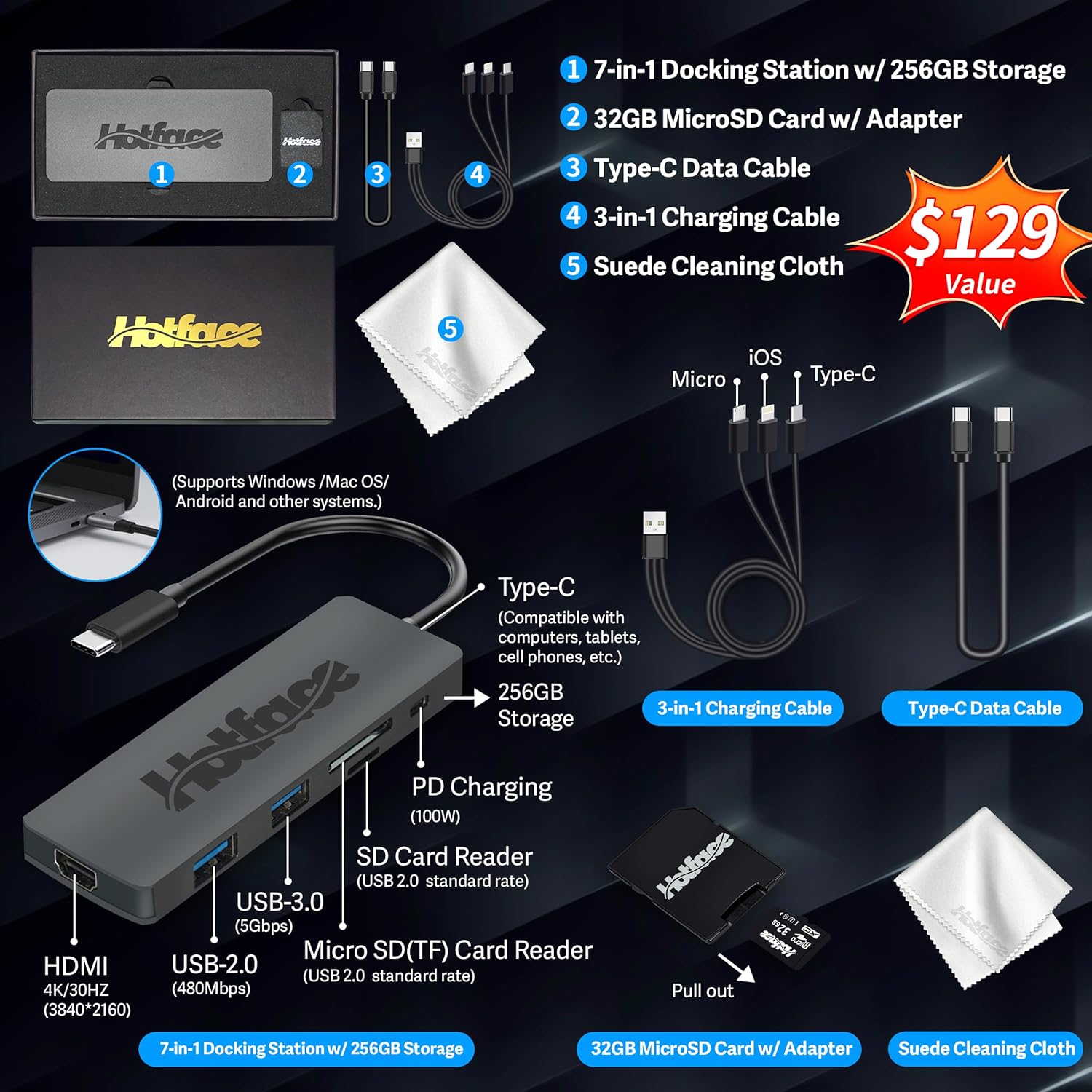 HP 17.3' HD+ Business Laptop, Intel i7-1255U, 32GB RAM, 2.28TB Storage (2TB SSD+288GB Docking Station Set), ‎Intel Iris Xe Graphics, Numeric Keypad, Camera, Wi-Fi, Bluetooth, Windows 11, Black