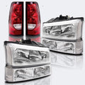 Headlights and Taillights Assembly Combo Kits for 2003-2006 Chevy Silverado 1500 2500 3500 & 2007 Chevy Silverado Classic Head Lamps/Red Rear Tail Brake Signal Lights Replacement (LH RH),Chrome Clear