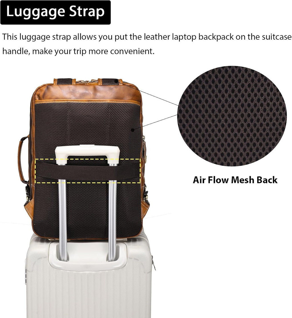 LANNSYNE Vintage Genuine Leather Backpack For Men, 2 in 1 Expandable Briefcase Fits 17'' Laptop Crossbody shoulder Bag Business/Travel Rucksack