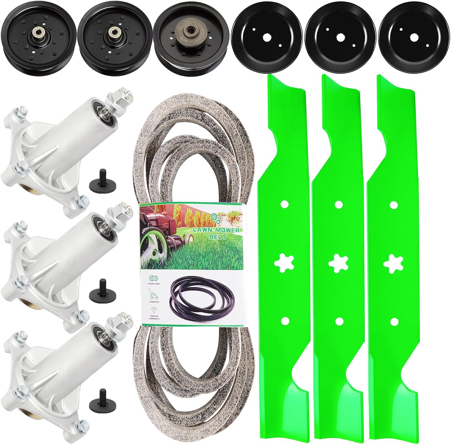 54' Mower Deck Rebuild Kit Fit for Husqvarna LGT2554 YTH2454 YTH25K54 GTH26K54 Lawn Mower Includes 3 Spindles 187292 3 Blades 187254 3 Pulley 153535 3 Idler 196104 196106 1 Belt 196103