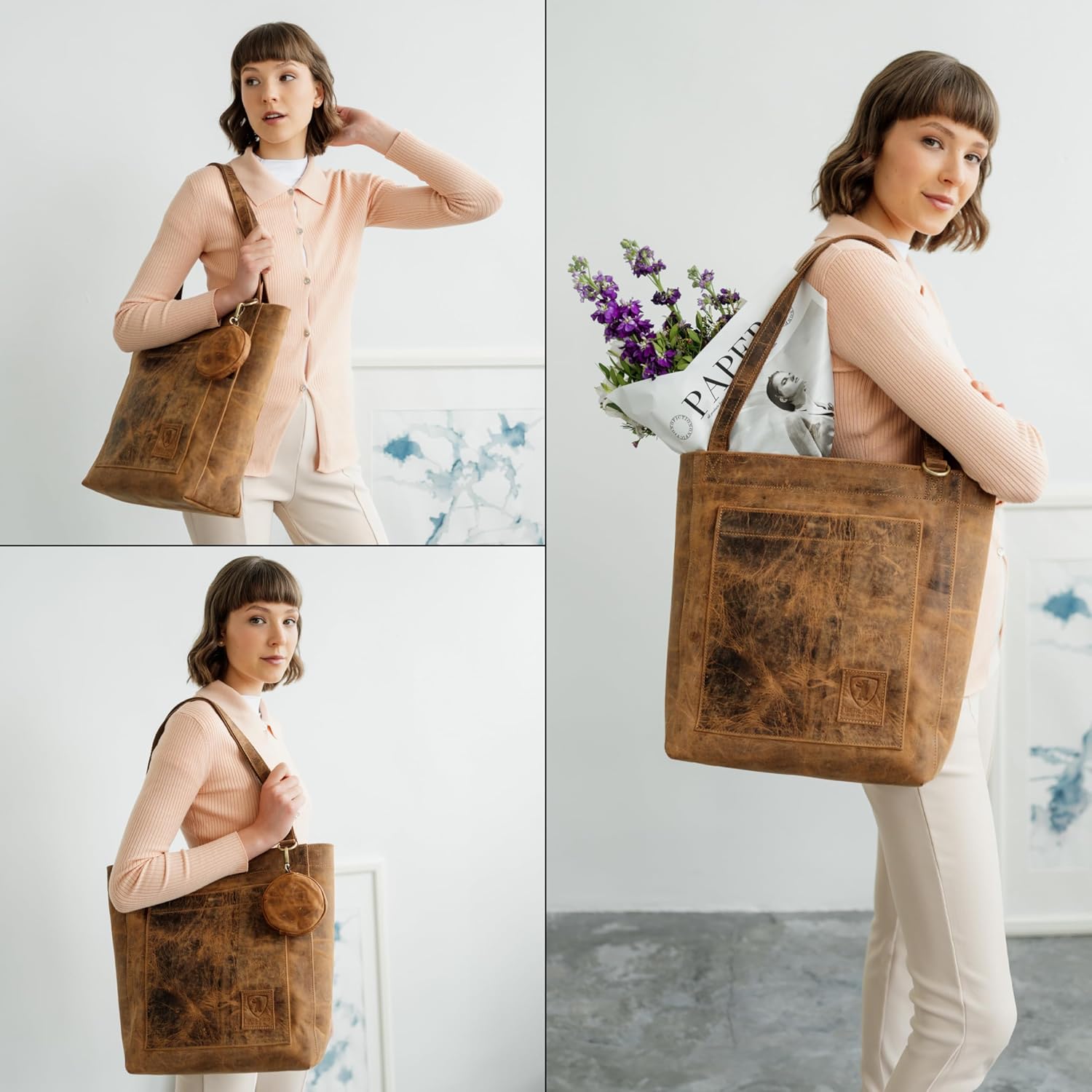 Berliner Bags Vintage Genuine Leather Tote Bag Seville, Handbag, Large Shopper for Women