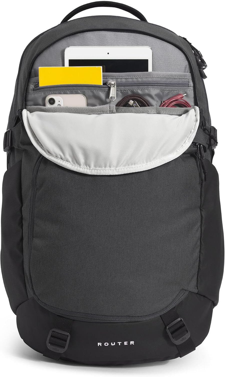 The North Face Router Everyday Laptop Backpack - Daypack, Water Repellent, Laptop Sleeve, Reflective Details, Asphalt Grey Light Heather/TNF Black-NPF, One Size