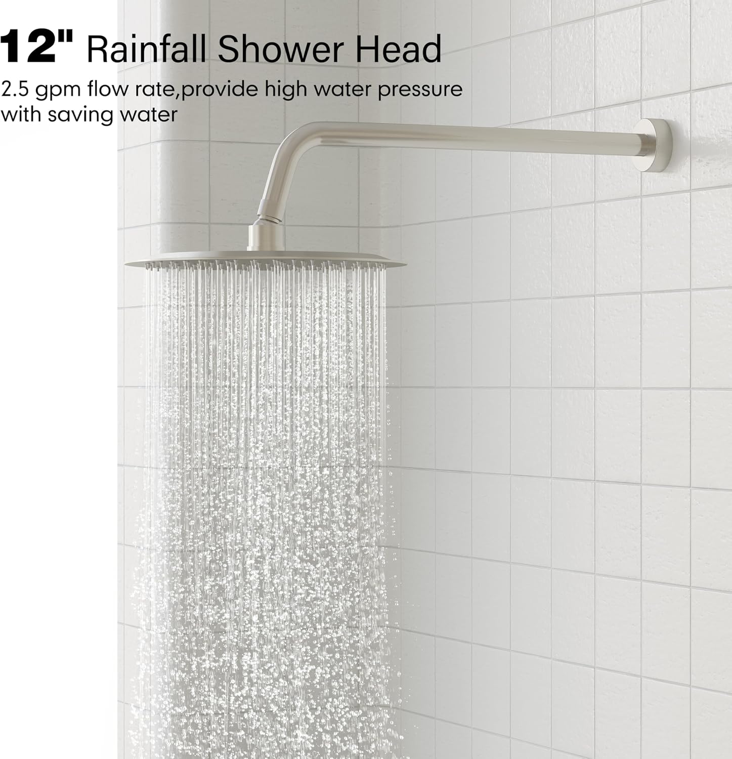 Gabrylly Shower System, High Pressure 12' Rain Shower Head with Handheld Shower, Wall Mounted Slide Bar Shower Faucet Set Complete, Shower Combo Set with Shower Valve,Brushed Nickel