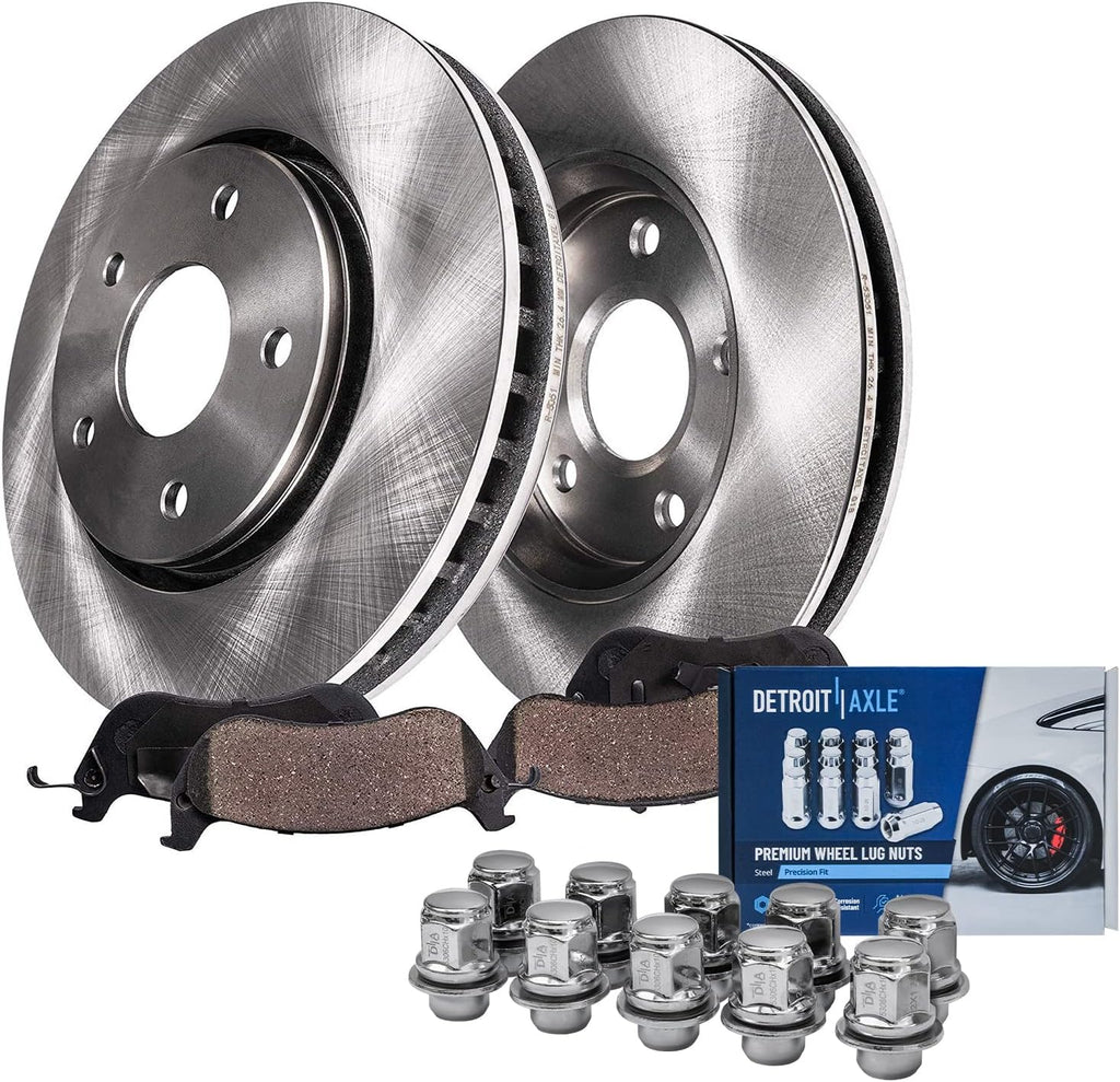 Detroit Axle - Front Disc Brake Rotors & Ceramic Brake Pads +10pc Wheel Lug Nuts Replacement for 2007-2013 Nissan Altima - 6pc Set
