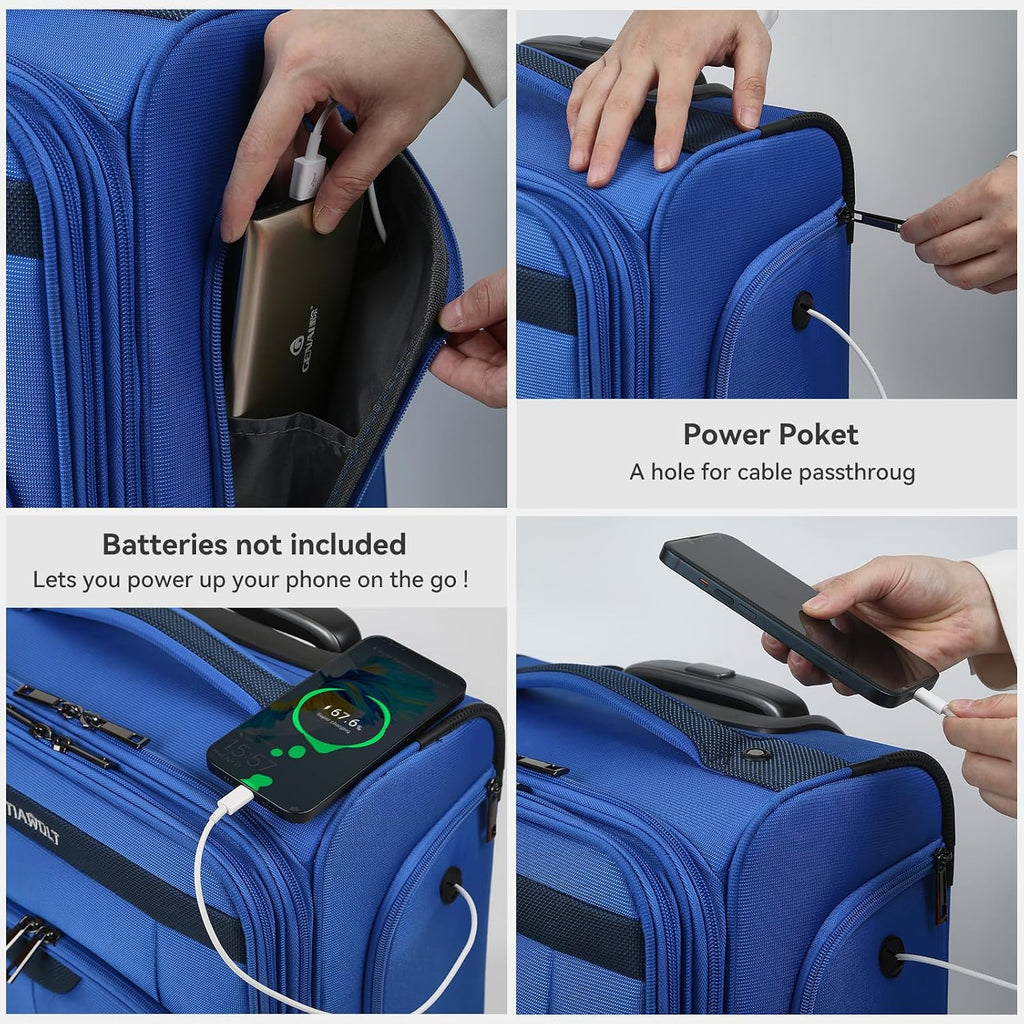 16 Inch Underseat Carry on Luggage With Wheels Weekender Overnight Business Travel Bag Suit cases Mini Suitcases with Wheels Under Seat Bag for Airlines,Blue
