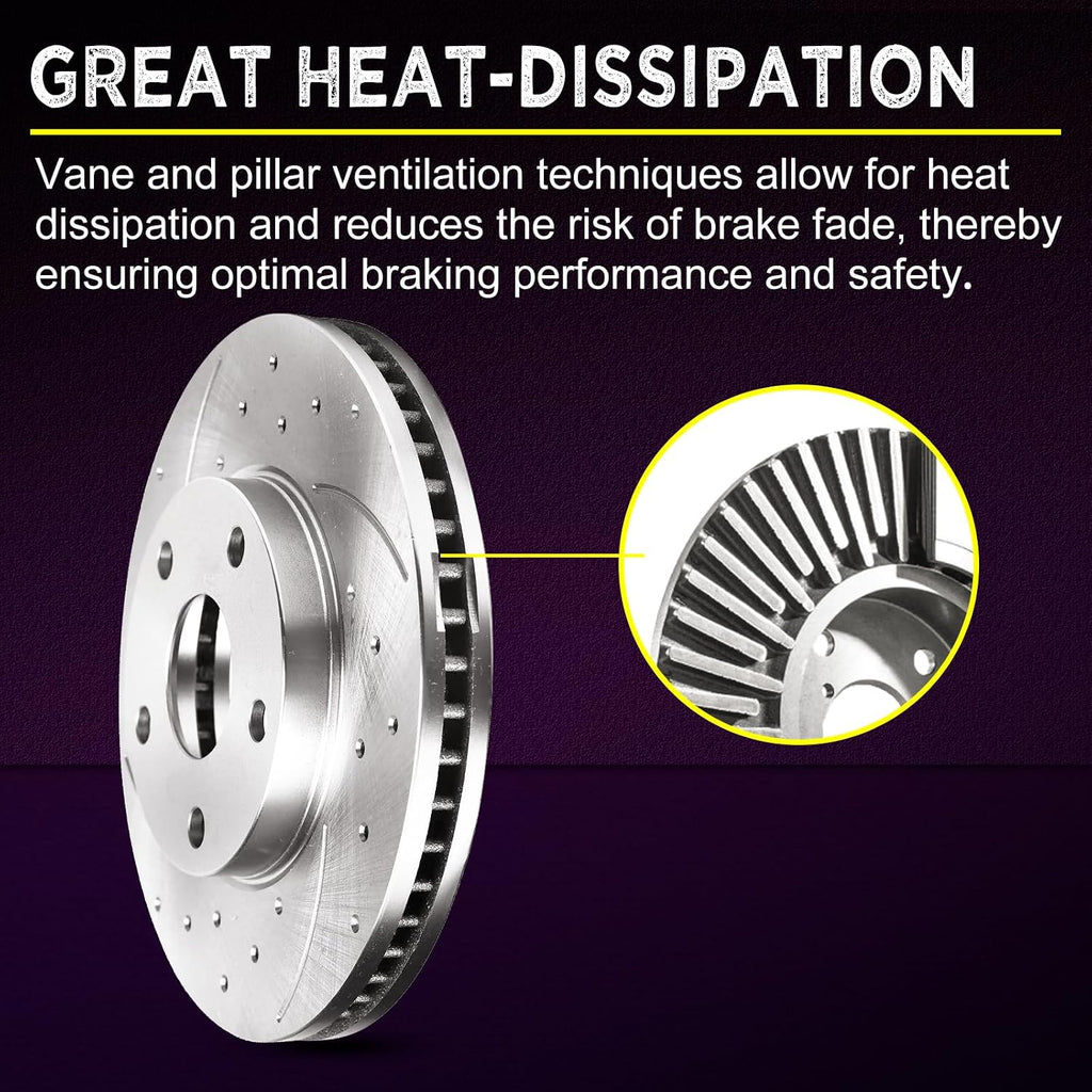 Brake Kit Replacement for 2001 2002 2003 2004 2005 2006 GMC Sierra Yukon XL Chevy Silverado 1500, Rotors and Brake Pads Front and Rear, Drilled Slotted 12.00' Front and 12.99' Rear Brakes
