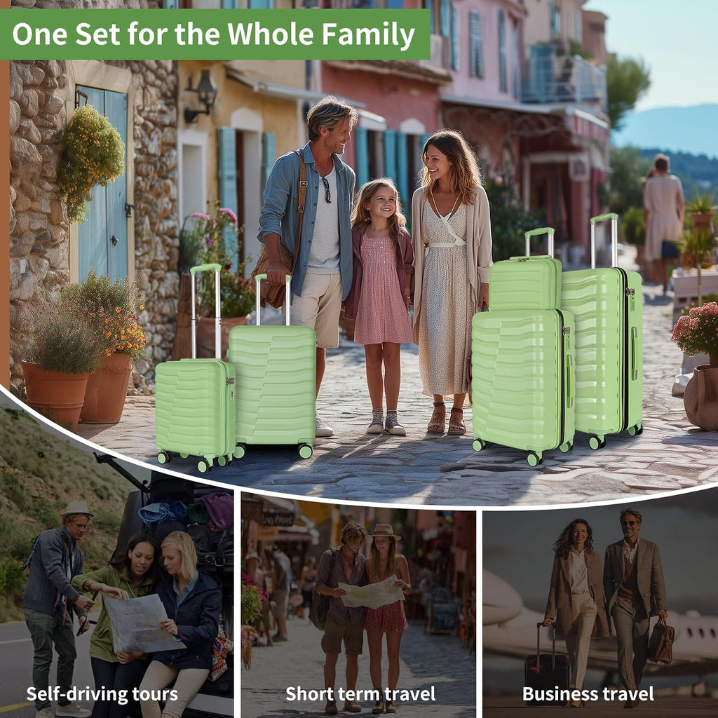 WireHot 5-Piece Luggage Set, Lightweight ABS+PC Hard Shell Suitcase with YKK Zipper & TSA Lock for Family, Avocado Green, 14in/18in/20in/24in/28in