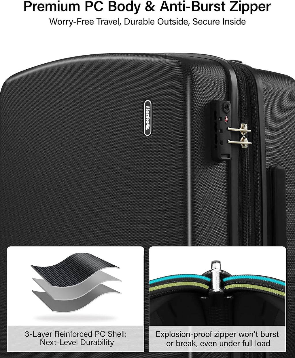 Hanke Expandable Luggage Sets 2 Piece, 20 Inch and 28 Inch Luggage Sets with Spinner Wheels, Durable PC Hard Shell Rolling Suitcase with TSA Lock for Travel (20/28 Inch, Jet Black)