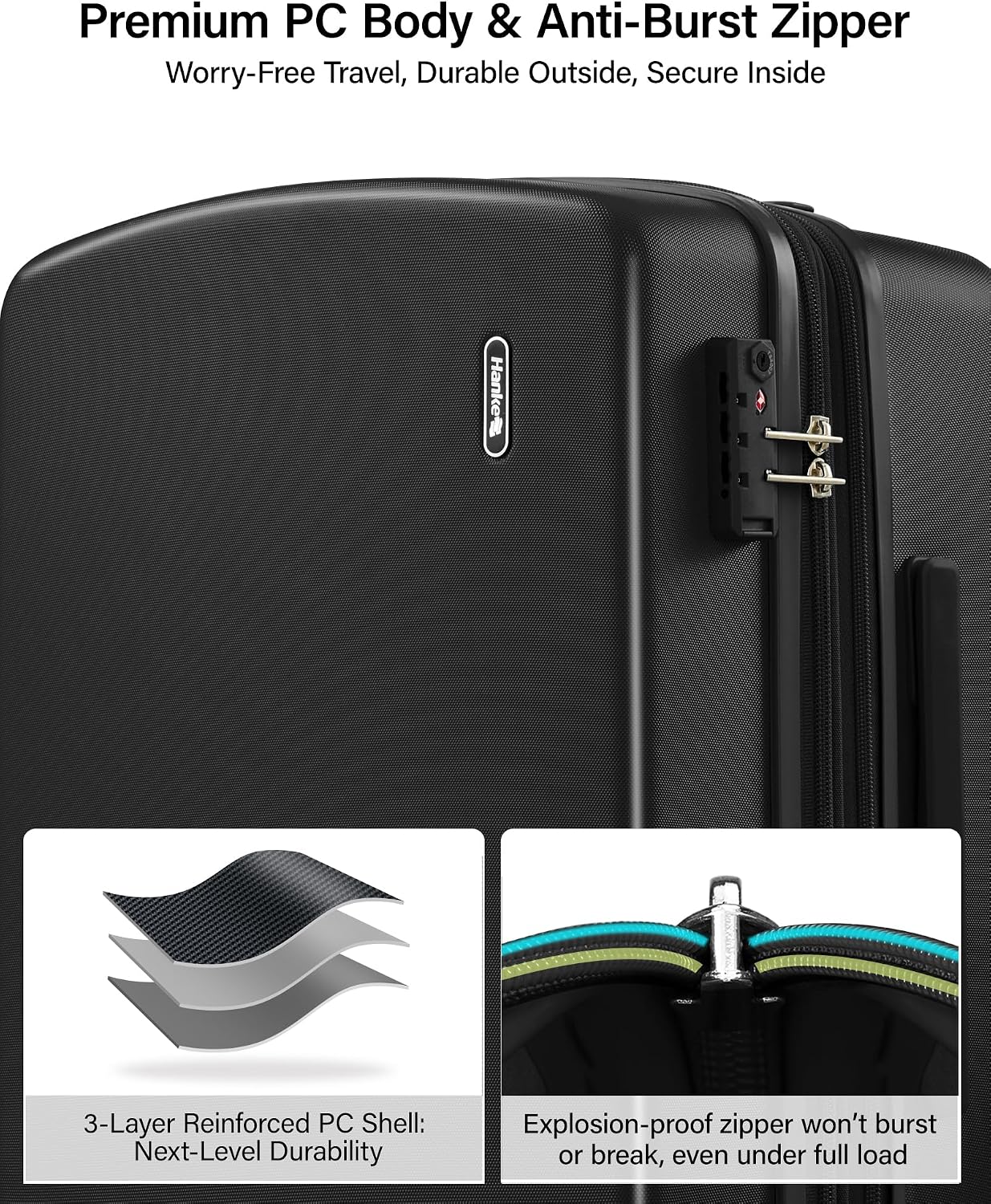Hanke Expandable Luggage Sets 2 Piece, 20 Inch and 28 Inch Luggage Sets with Spinner Wheels, Durable PC Hard Shell Rolling Suitcase with TSA Lock for Travel (20/28 Inch, Jet Black)