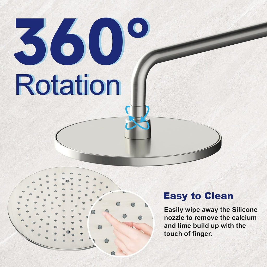 Brushed Nickel Shower Faucet Set with Valve 10 Inches Rainfall Shower Head Combo Set, Wall Mount Shower Fixtures Shower Head System with 6 Function Handheld