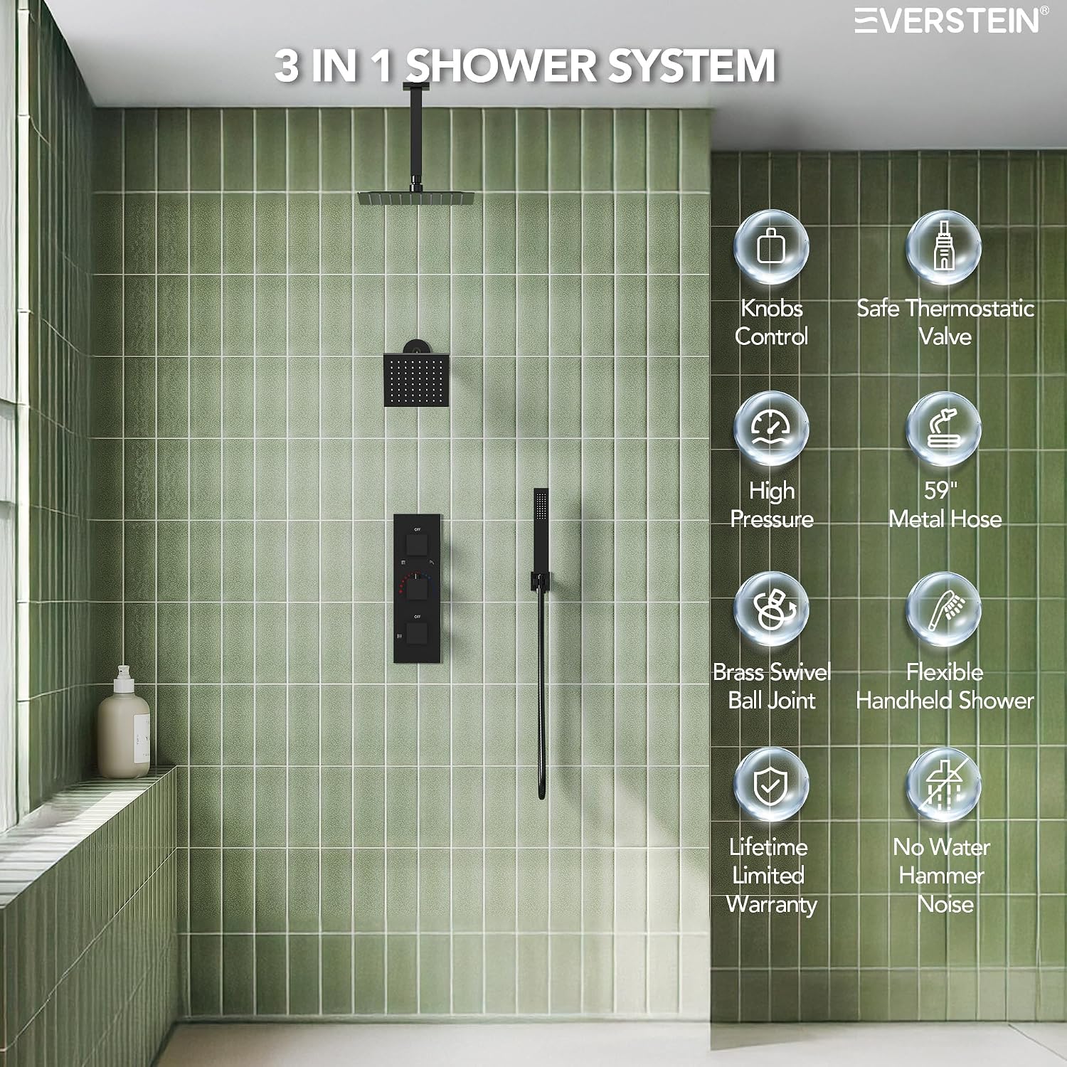 12' Ceiling Mount Dual Rainfall Shower Head System with Handheld Spray, Bathroom Shower Set with Valve (Matte Black)
