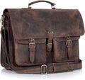 Vintage Leather Messenger Bag for Men & Women, Multi-Pocket Briefcase Satchel, Laptop Shoulder Bag