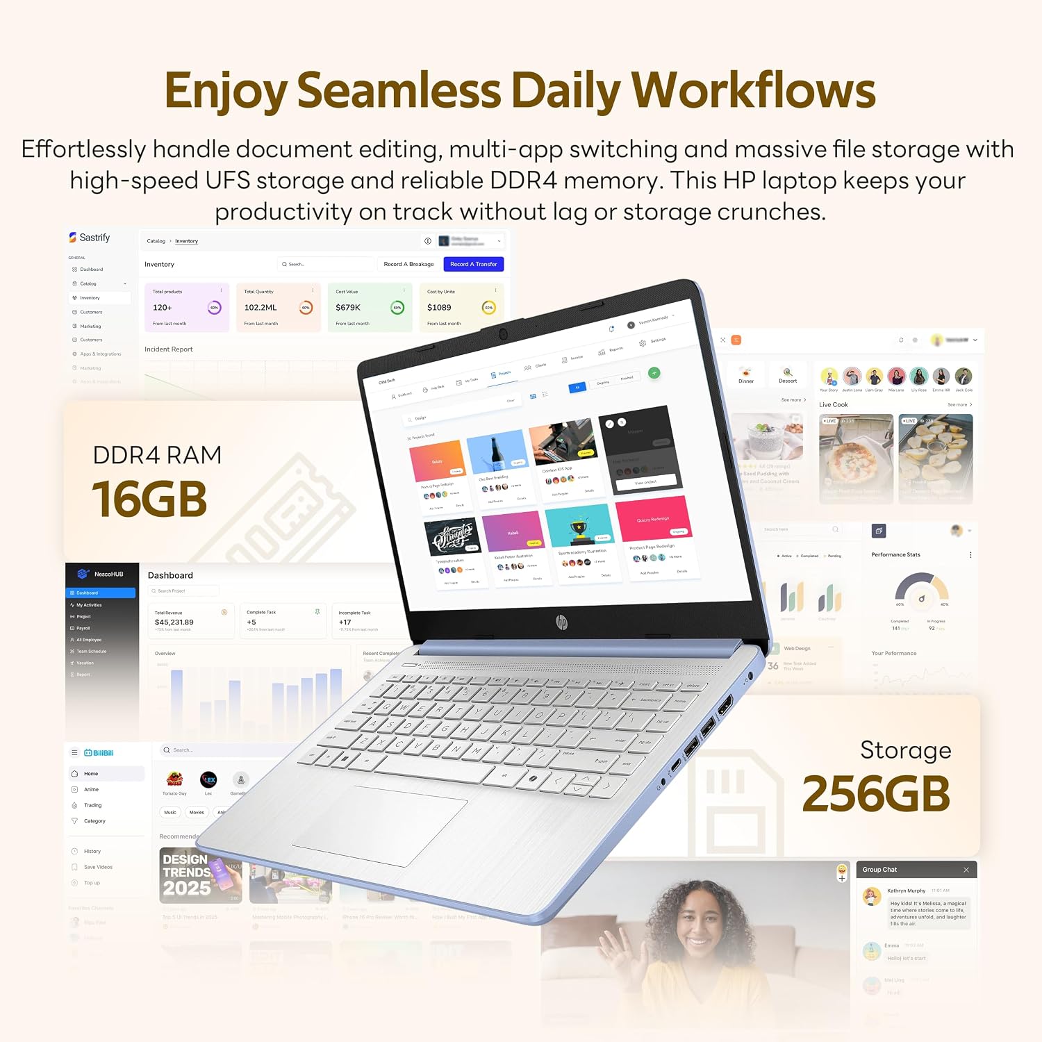 HP Flagship 14' HD Student&Business Laptop with AI Copilot, 13th Gen Intel 4-Core, 16GB RAM, 256GB Storage (128GB UFS + 128GB Docking Station), 1 Year Office 365, 720p Webcam, Win 11, Sky Blue