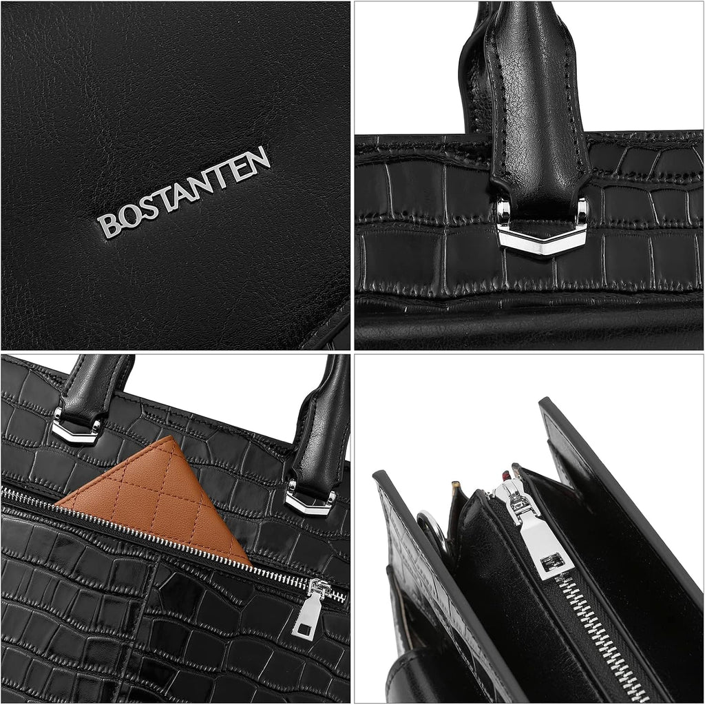 BOSTANTEN Briefcase for Women Laptop Tote 15.6 Inch Genuine Leather Handbag Work Bag Beige