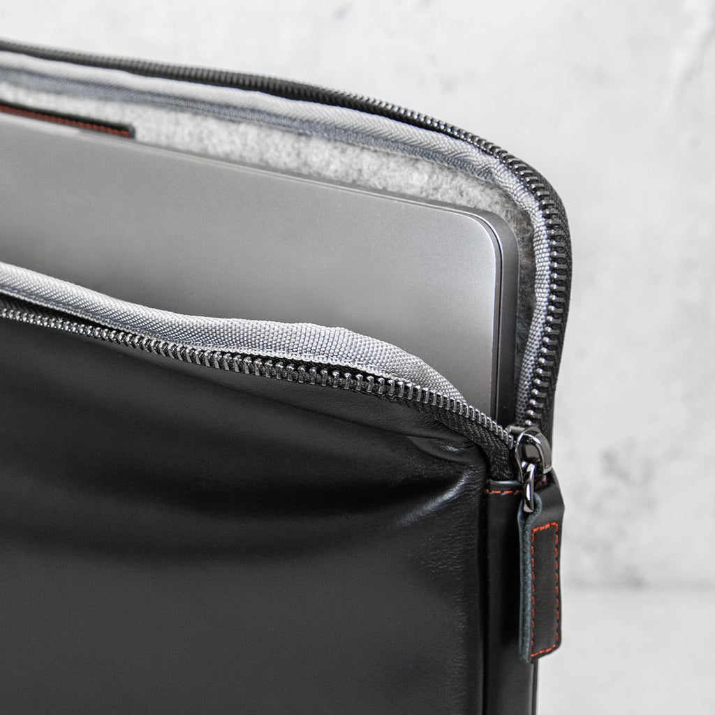 Casemade Real Leather Laptop Case/Zipped Folio Bag with Inner Pocket & Wool Lining Compatible with Apple MacBook, HP, Dell, Asus, Levovo (16 Inch - Black)