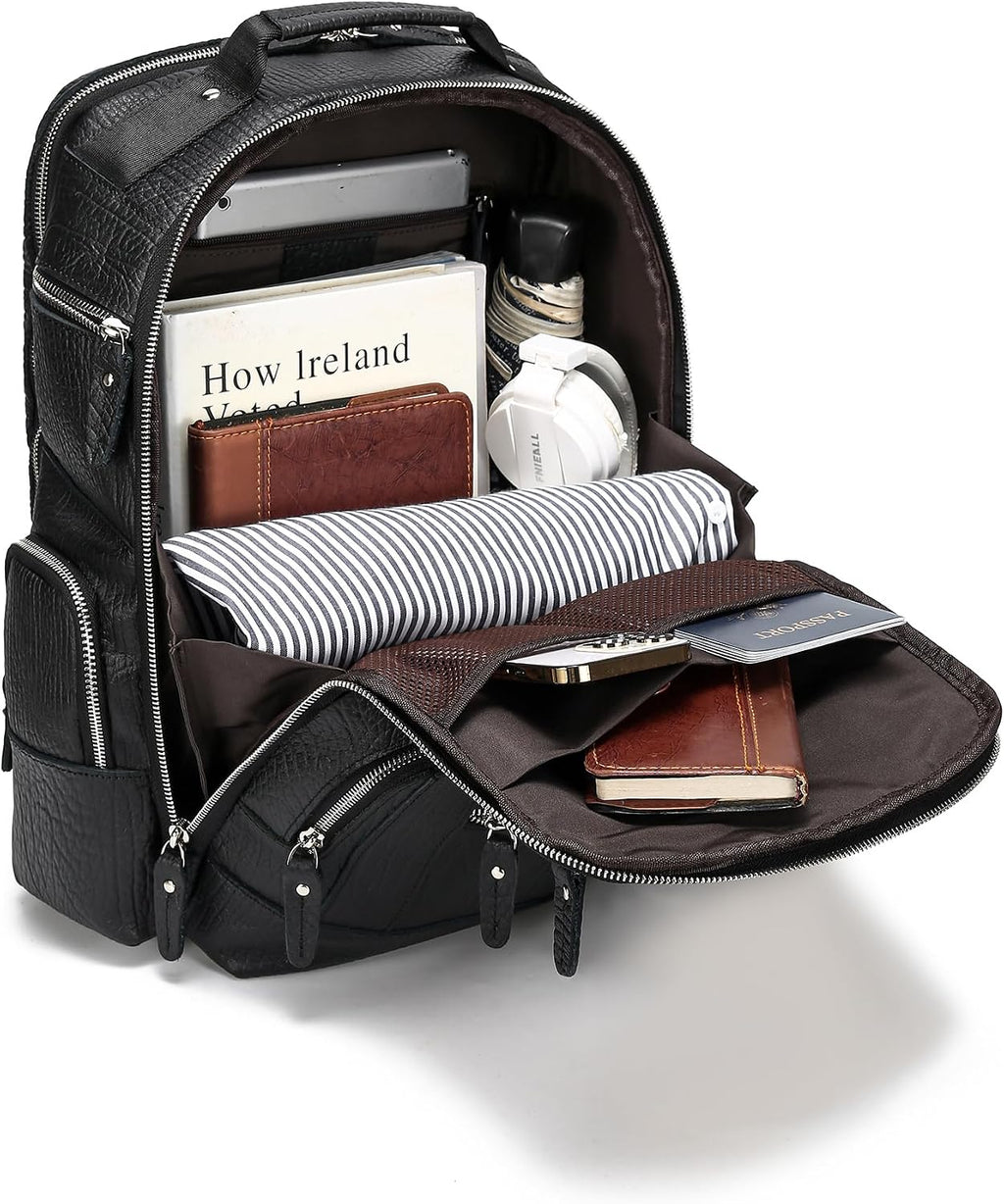 LANNSYNE Vintage Genuine Leather Backpack for men, 15.6' Laptop Backpack Travel Camping 24L Rucksack