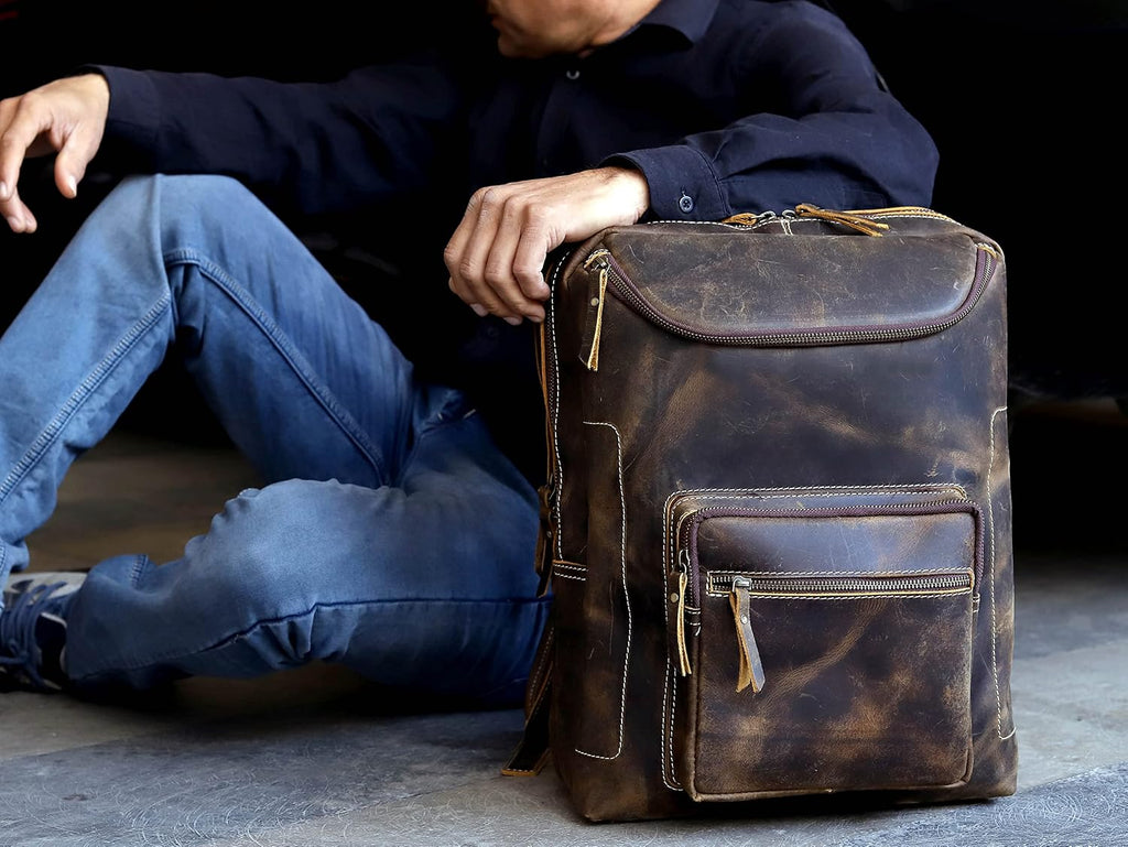 Vintage Leather Backpack For Men 16' Laptop Bag Large Capacity Business Travel Hiking Shoulder Daypacks Business Office Brown (Laptop Backpack 1)