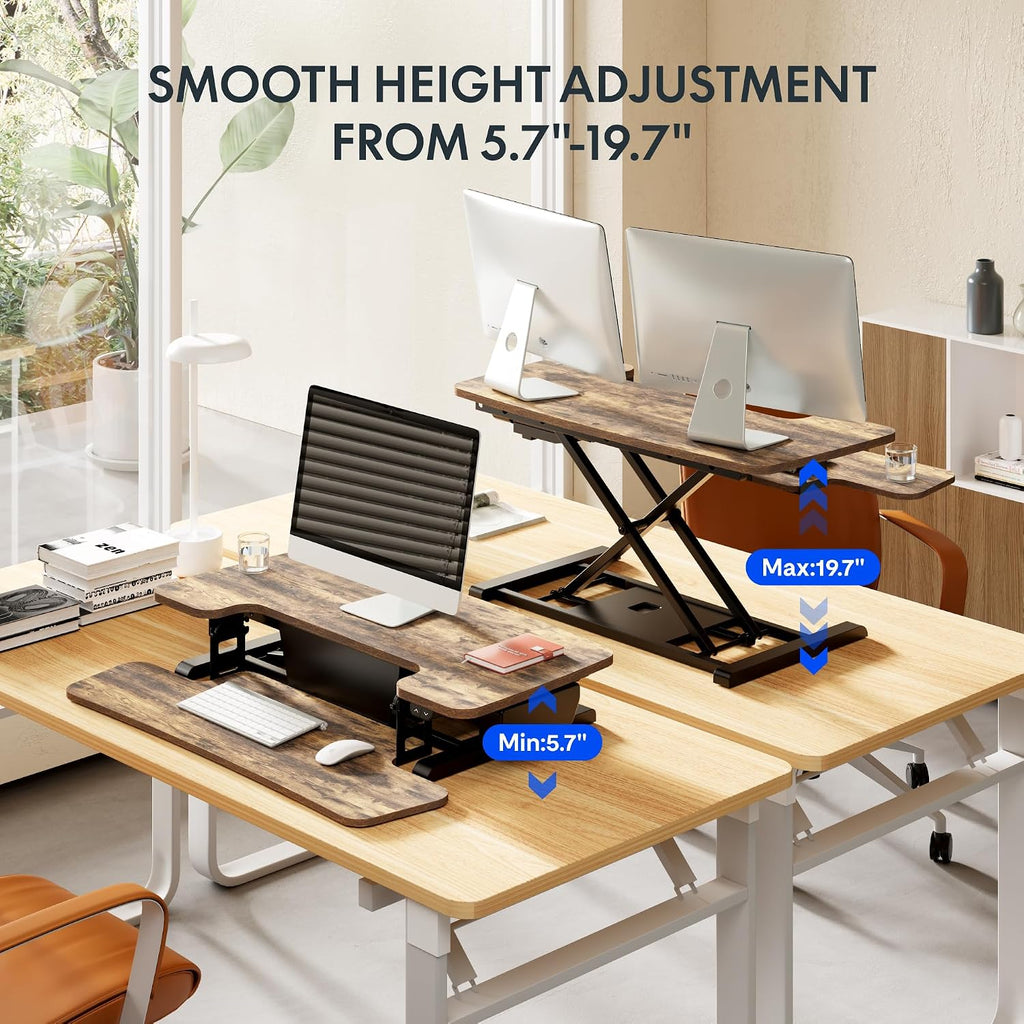 FLEXISPOT 35' Electric Standing Desk Converter, Height Adjustable Motorized Desk Riser for Computer Monitors & Laptop Workstation, Rustic Color