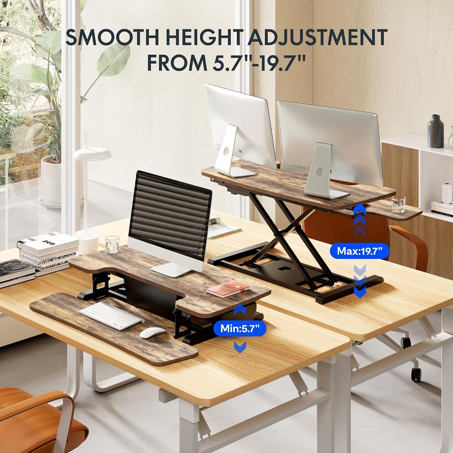FLEXISPOT 35' Electric Standing Desk Converter, Height Adjustable Motorized Desk Riser for Computer Monitors & Laptop Workstation, Rustic Color