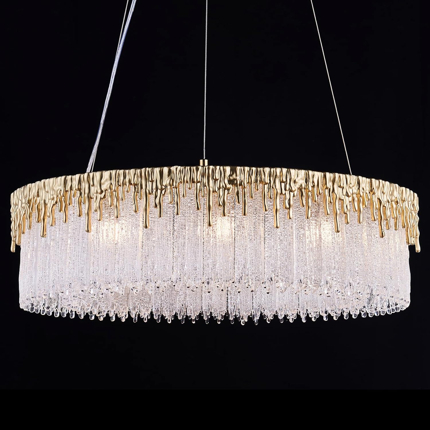 D23.6 Round Crystal Chandelier, Modern Gold Crystal Chandeliers for Dining Room, 10-Light Height Adjustable Chandelier for Living Room Bedroom Entryway Kitchen Island