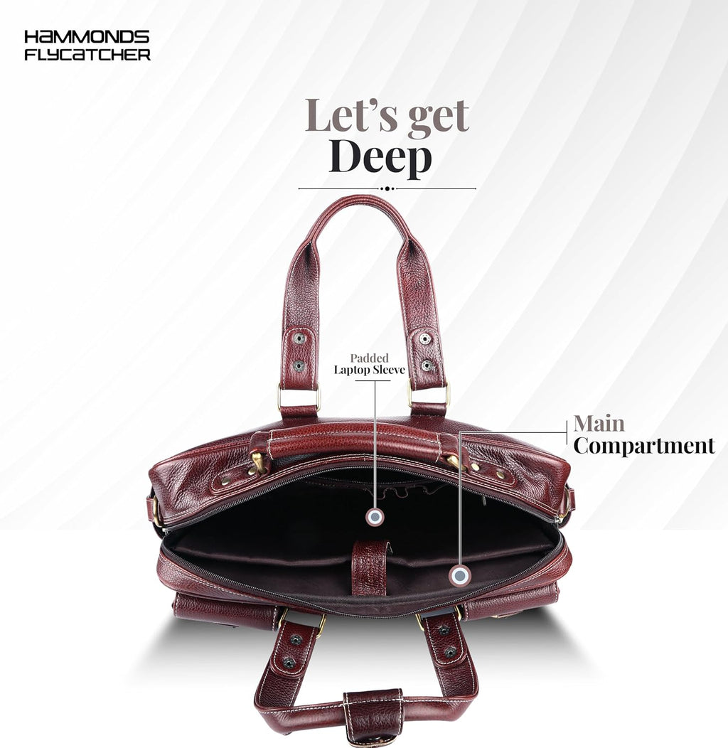 HAMMONDS FLYCATCHER Genuine Leather Laptop Bag for Men, Padded 15.6' Laptop Sleeve, Leather Messenger Bag for Men Briefcases