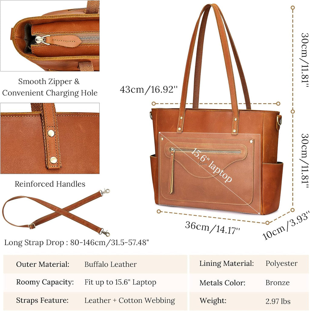 S-ZONE Women Genuine Leather Tote Bag Large Shoulder Purse Vintage Crossbody Work Handbag