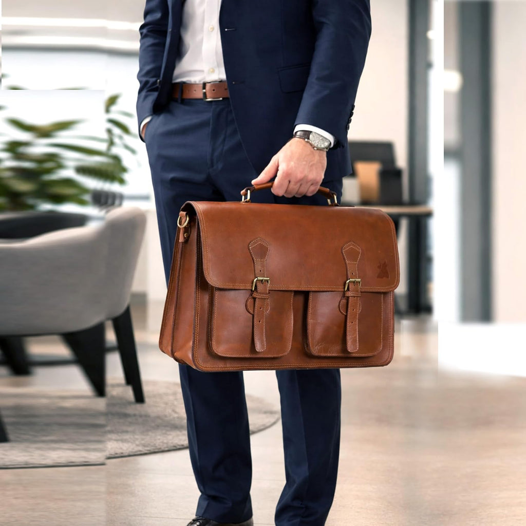 Leather Messenger Bag For Men, Vintage Handmade Laptop Briefcase and Shoulder Bag for Men