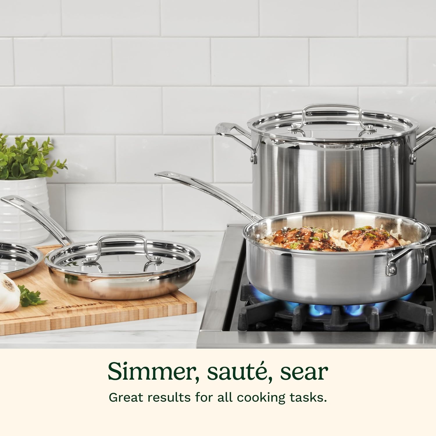 Cuisinart 15-Piece Cookware Set, MultiClad Pro Triple-Ply Stainless Steel Cookware Set, Heat Surround Technology, Cool Grip Stick Handles, Oven Safe up to 500F, MCPS-15N, Silver