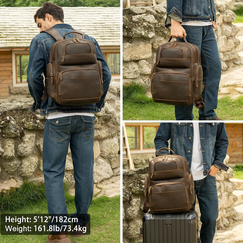TIDING Men's Vintage Leather Backpack 15.6' Laptop Bag Large Capacity Business Travel Hiking Shoulder Daypacks