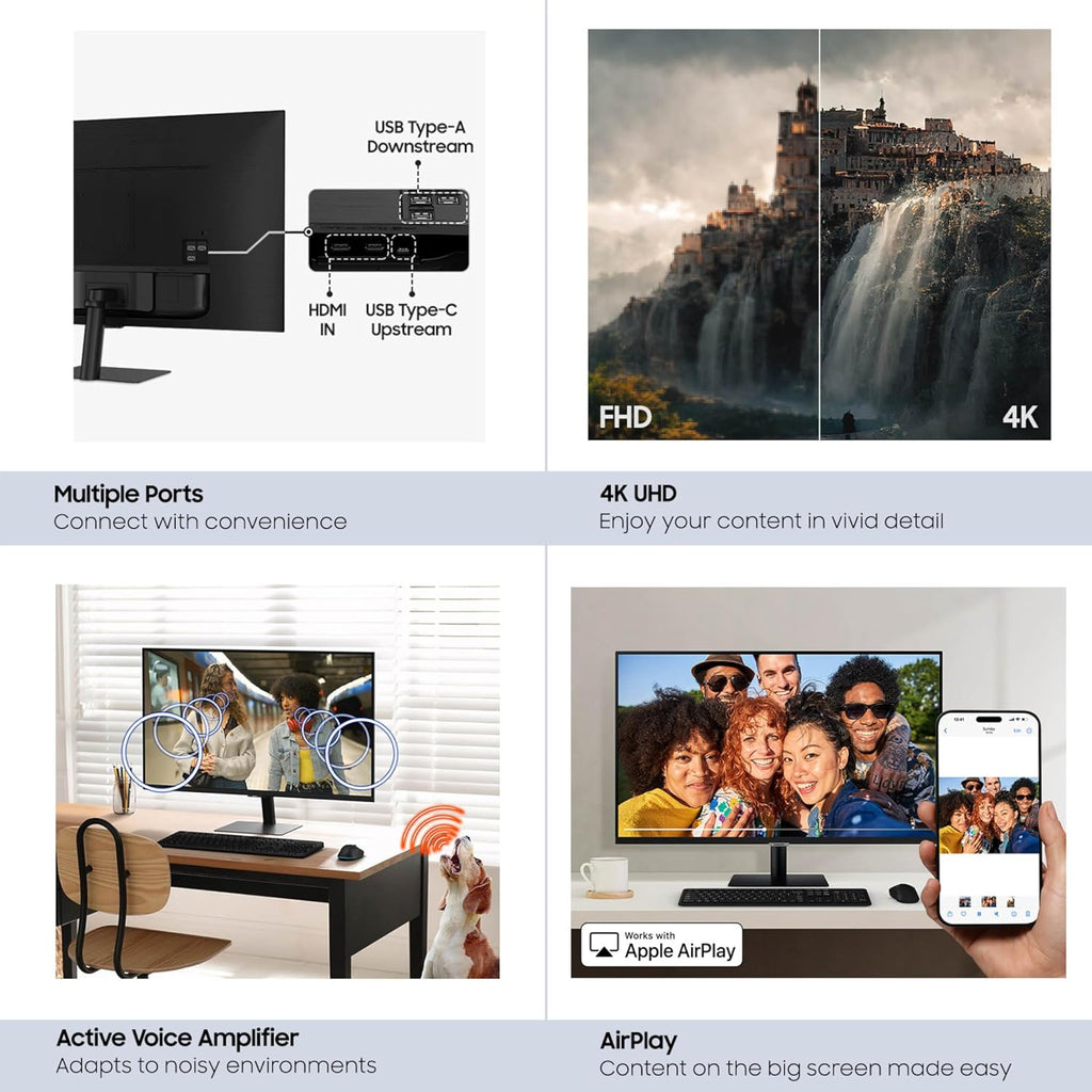 Samsung 32' Smart Monitor M7 (M70F) 4K UHD Display, Samsung Vision AI, Smart TV Apps, Gaming Hub, USB-C, HDMI and USB-A, Black, LS32FM702UNXZA, 2025 (Renewed)