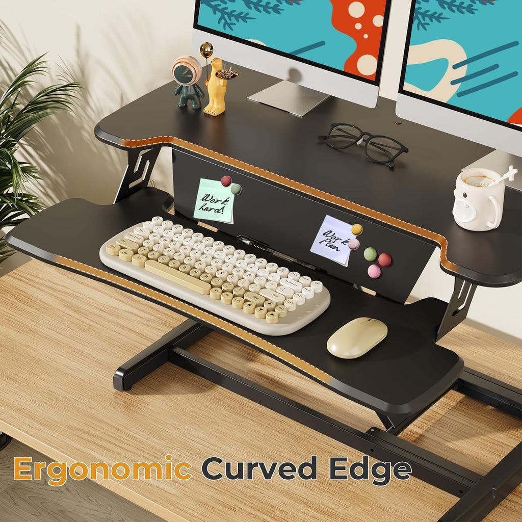JOY worker Standing Desk Converter, 32' Height Adjustable Sit Stand Up Desk Riser with Keyboard Tray & 6 Fridge Magnets, Desktop Workstation Riser for Home Office Computer Laptop, Black