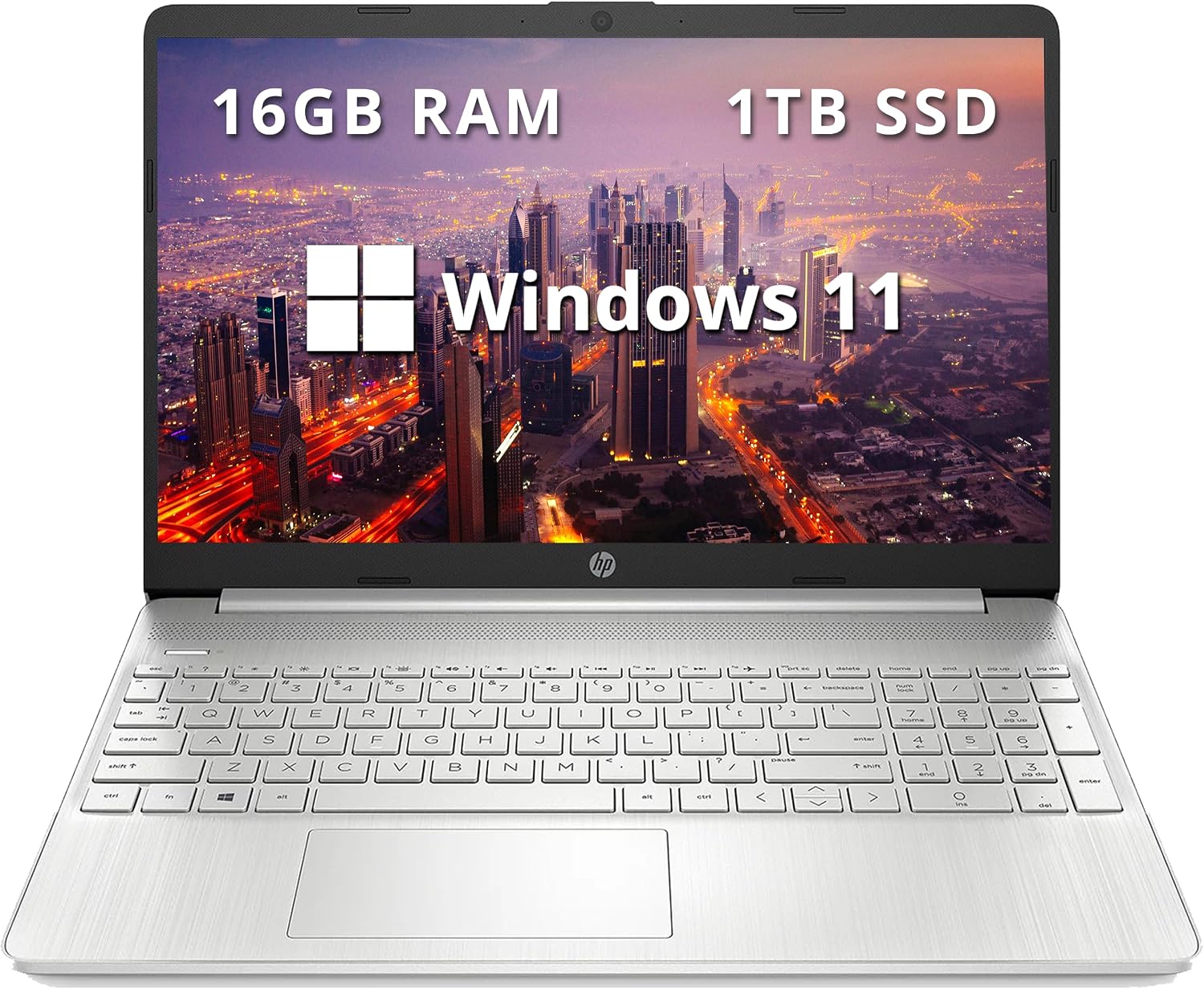 HP 15.6' HD Everyday Laptop, Intel i3-1115G4, 16GB DDR4 RAM, 1TB PCIe SSD, Intel UHD Graphics, HD Webcam, Fast Charge, Full Size Keyboard, Wi-Fi 5, Win 11, Silver (Renewed)