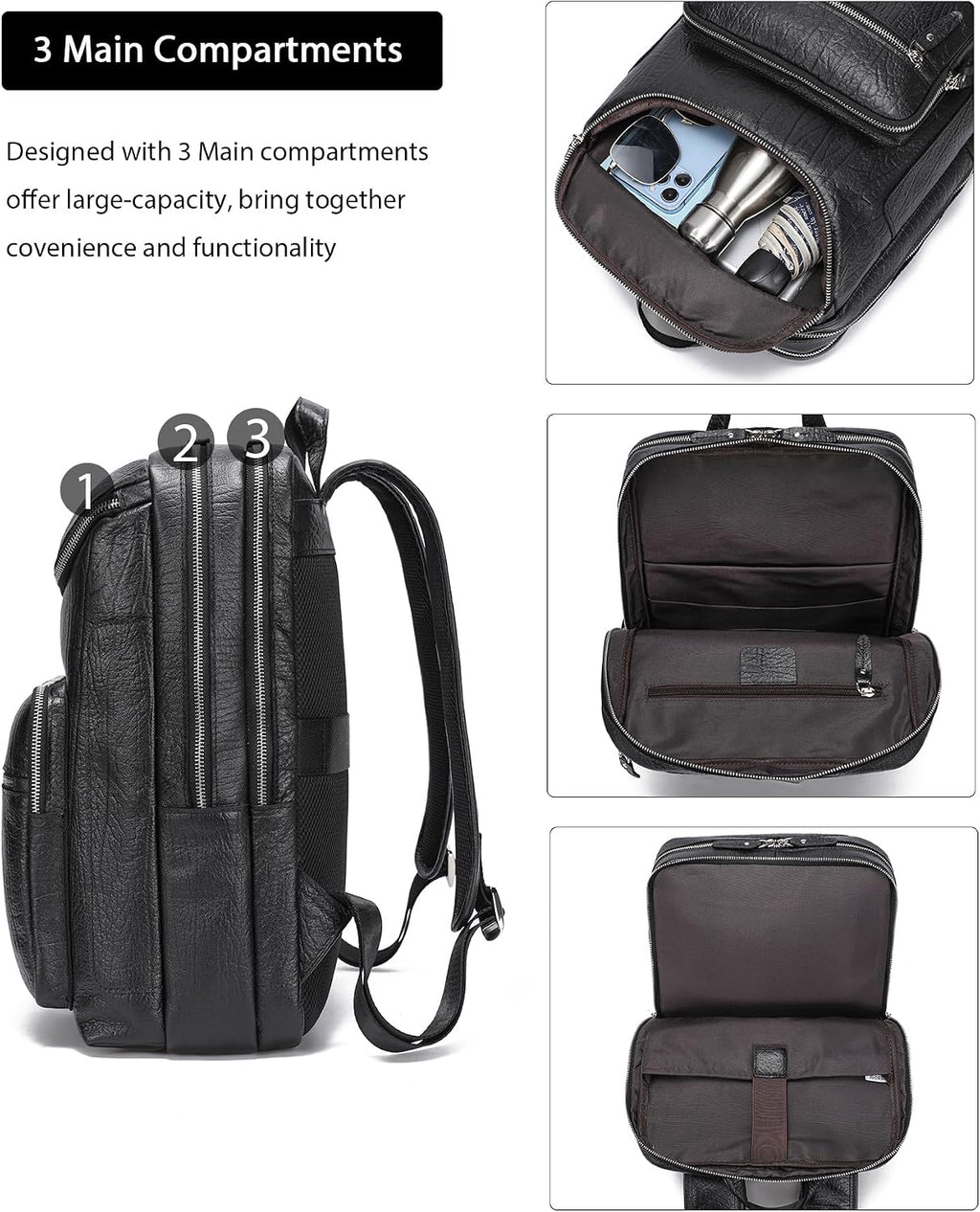 LANNSYNE Full Grain Leather Backpack For Men, 15.6' Leather Laptop Backpack Hiking Travel Bag Camping Rucksack