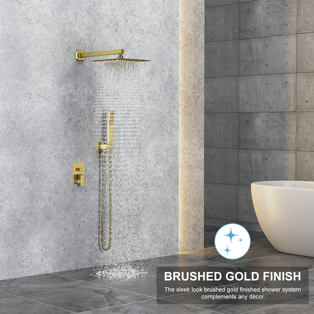 Shower Head Combo, Shower Heads with Handheld Spray Shower Faucet Set with 10 Inch Rainfall Gold Shower Head High Pressure Wall Mounted for Bathroom (Gold)-new