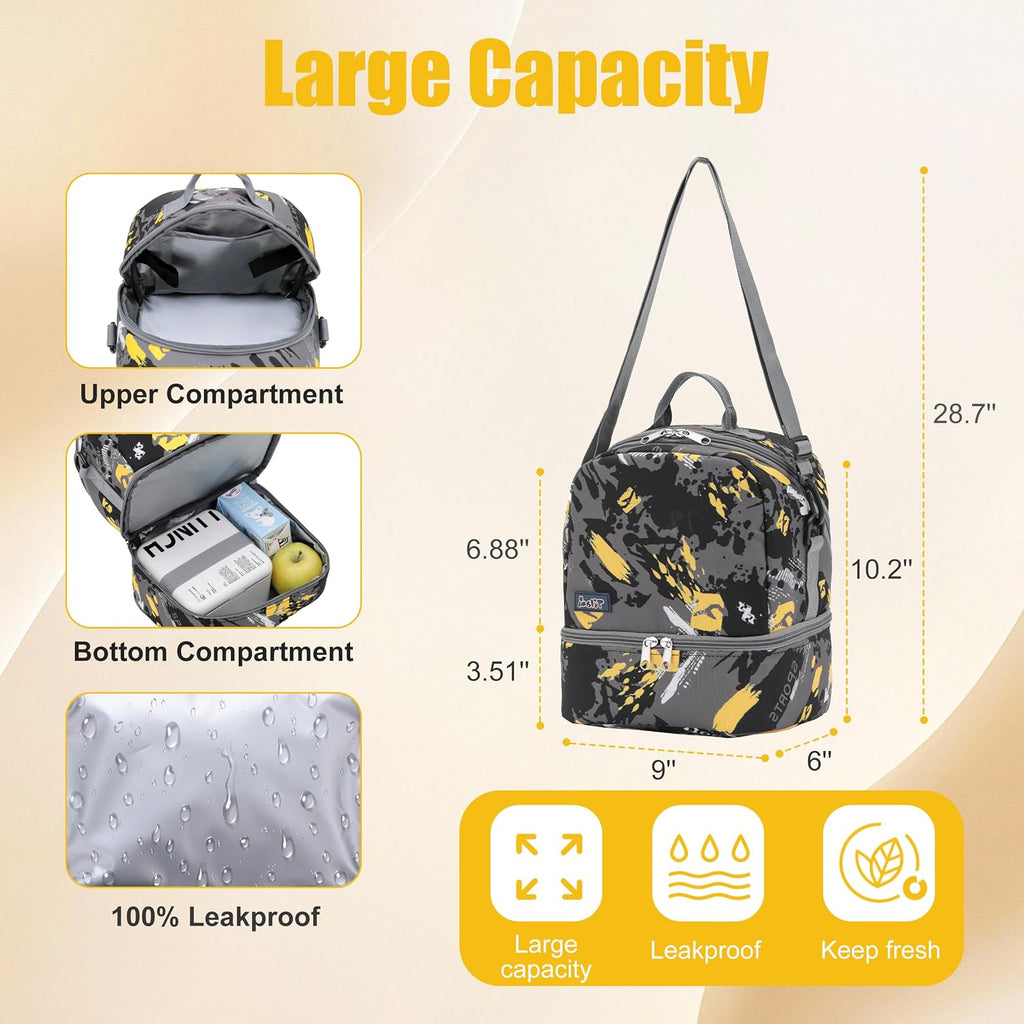 NEW TILAMI 19 Inch Rolling Backpack with Lunch Bag for Girls Boys Wheeled Laptop Backpack Durable Carry-on Bag School Travel, Doodle Yellow