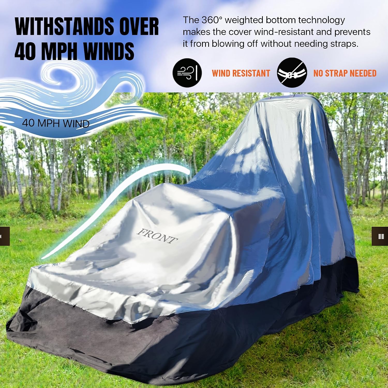 Heavy Duty Outdoor Tractor Cover with Patented Weighted Ground Conforming Apron Seal – Wind Resistant & Water Protection for Automobiles - Mid Size 189 L x 75 W x 86 H inch