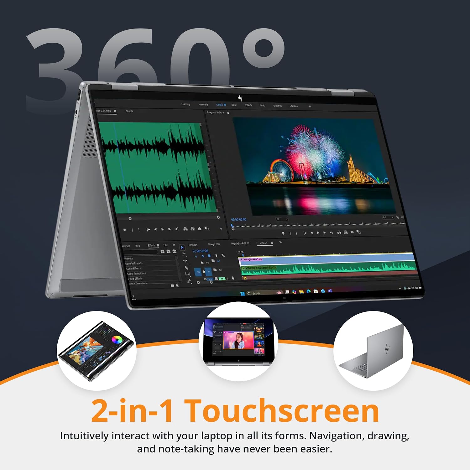 HP OmniBook X Flip 2-in-1 16' 2K Touch-Screen Laptop, AMD Ryzen AI 5 340, 16GB RAM, 1.5TB Storage (512GB SSD+1TB Docking Station), Copilot+ PC, Backlit Keyboard, 5MP IR Camera, Win 11, Silver