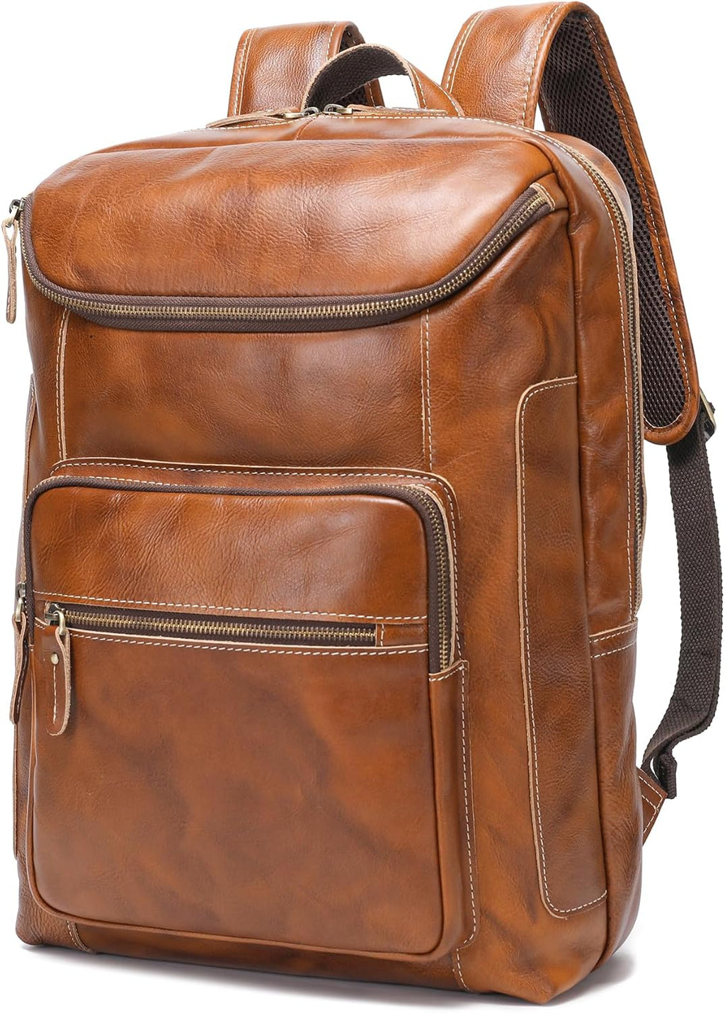 LANNSYNE Vegetable Tanned Leather Backpack For Men, 17' Laptop Backpack, Casual Outdoor Business Travel Rucksack, YKK Zippers