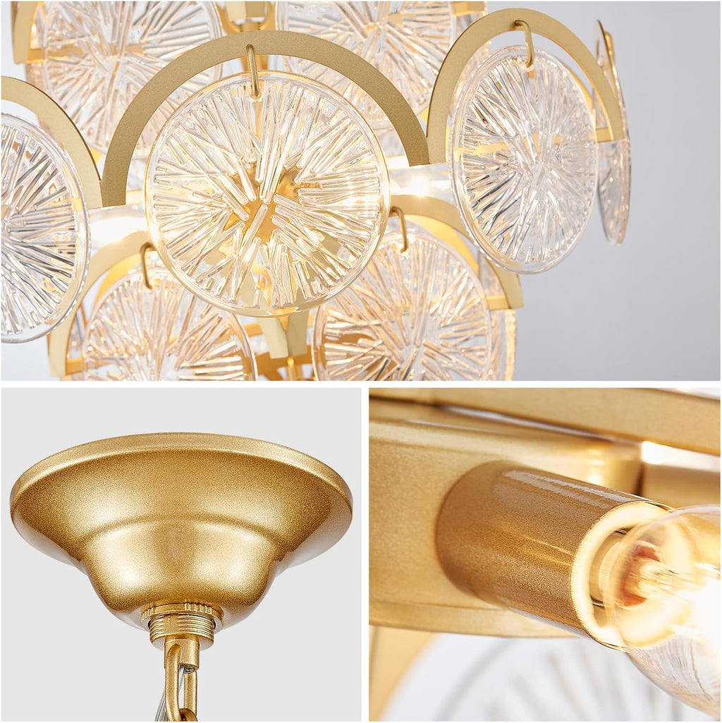 WUZUPS 6-Light Round Crystal Chandelier Pendant Ceiling Light Modern Lighting Fixture for Bedroom Hallway Bar Kitchen Bathroom, H 17.3' W 22.8', E12 Base, Gold