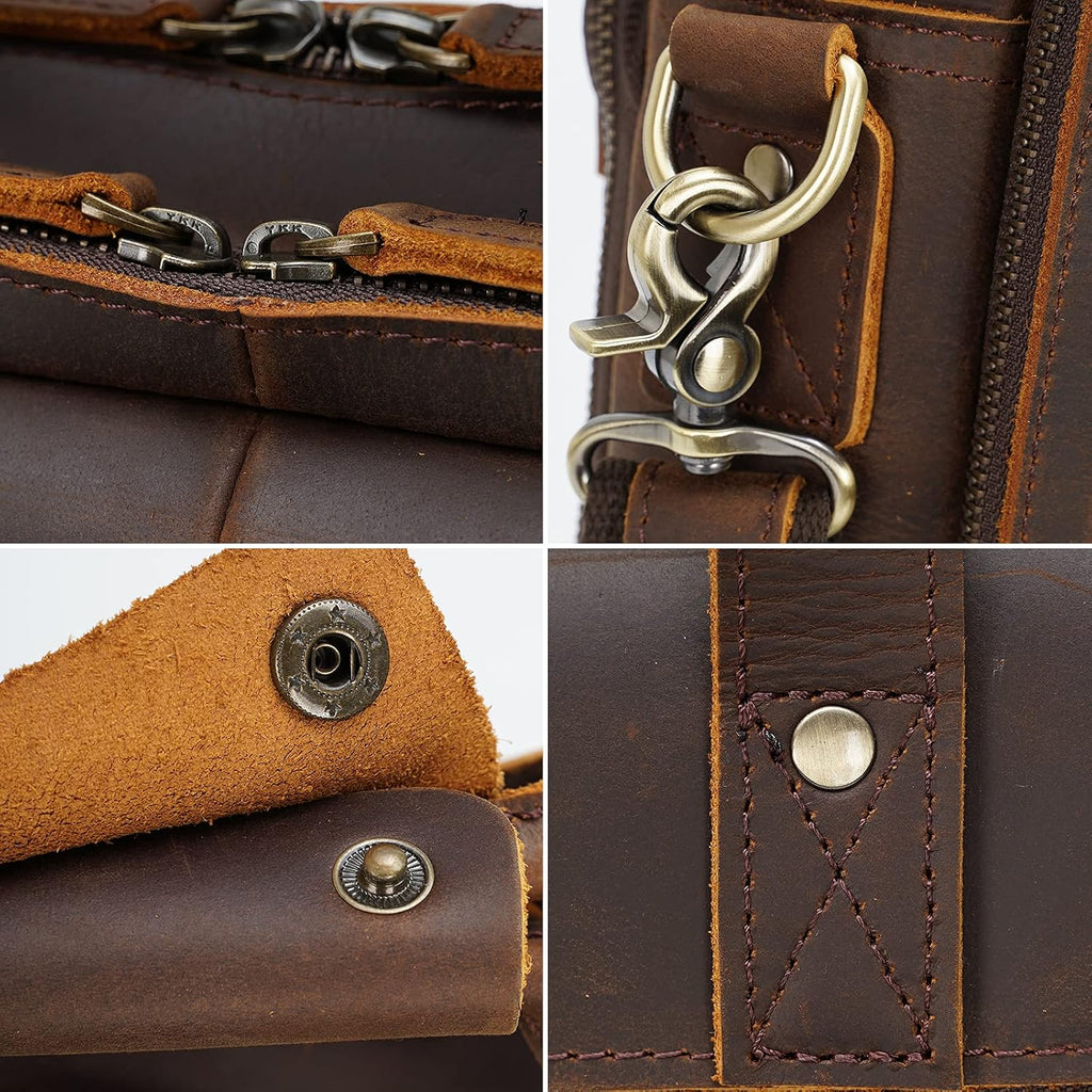 Masa Kawa Leather Briefcase for Men 17/15.6' Laptop Crossbody Shoulder Messenger Bag Business Travel Work Attache Case
