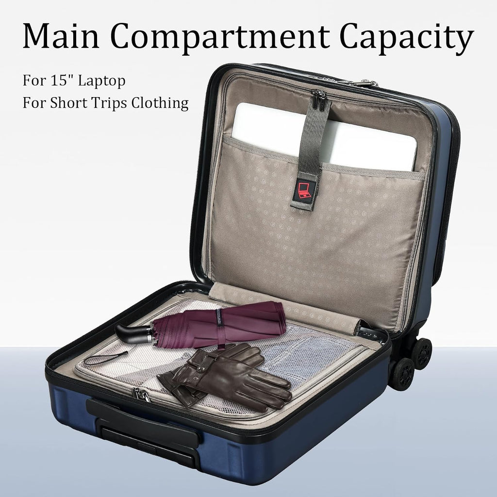 Kaleenie 16' Carry On Briefcase Luggage with 2 Laptop Compartments, Lightweight Hardshell Suitcase with Spinner Silent Wheels, for Commute Work Business Trip, Dark Blue
