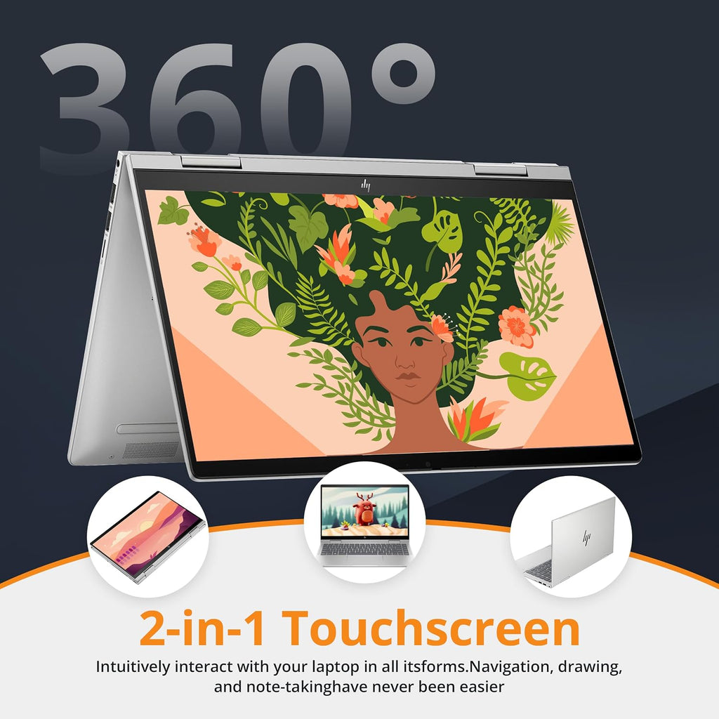 HP Envy x360 2-in-1 14' FHD Touchscreen Laptop, Intel i7-1355U, 16GB RAM, 2TB SSD, Backlit Keyboard, 5MP Camera, Fingerprint Reader, Wi-Fi 6E, Win 11, Silver, 32GB Hotface USB Card