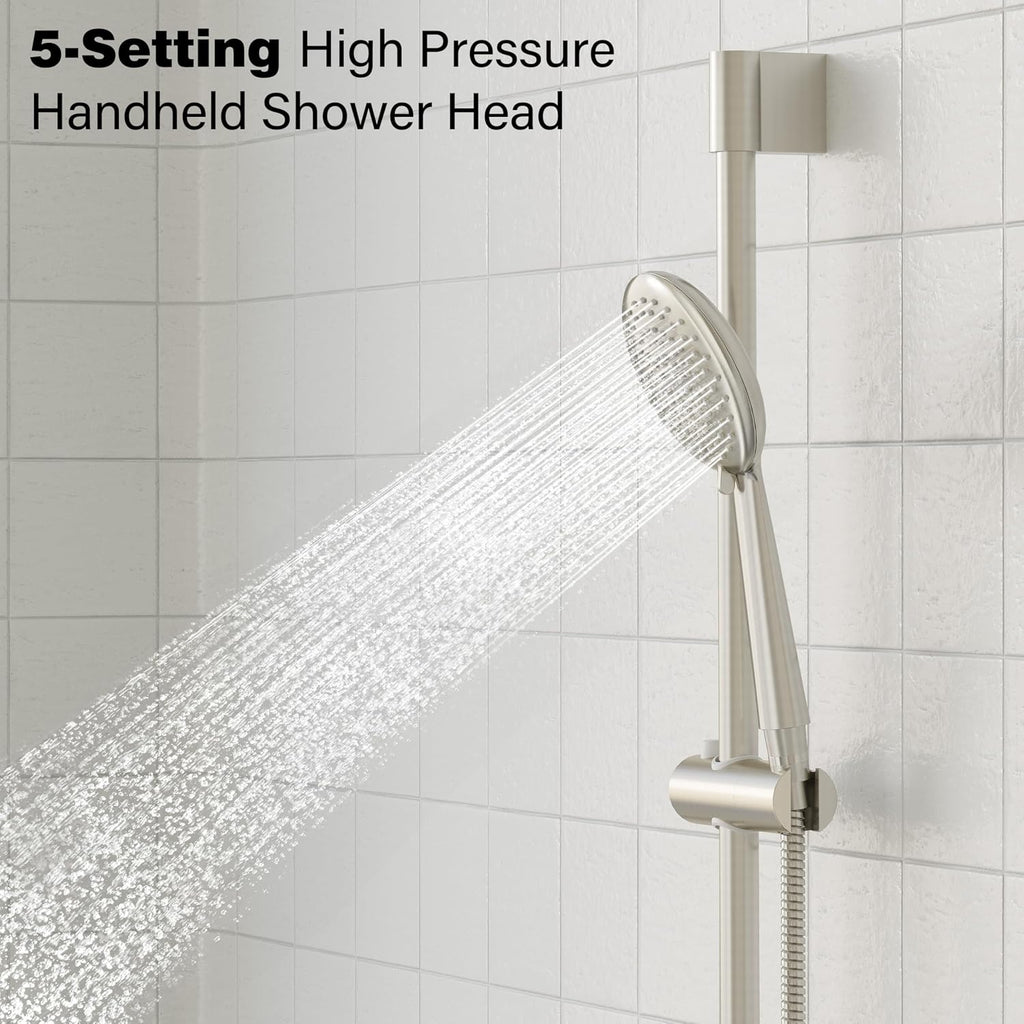 Gabrylly Shower System, High Pressure 12' Rain Shower Head with Handheld Shower, Wall Mounted Slide Bar Shower Faucet Set Complete, Shower Combo Set with Shower Valve,Brushed Nickel