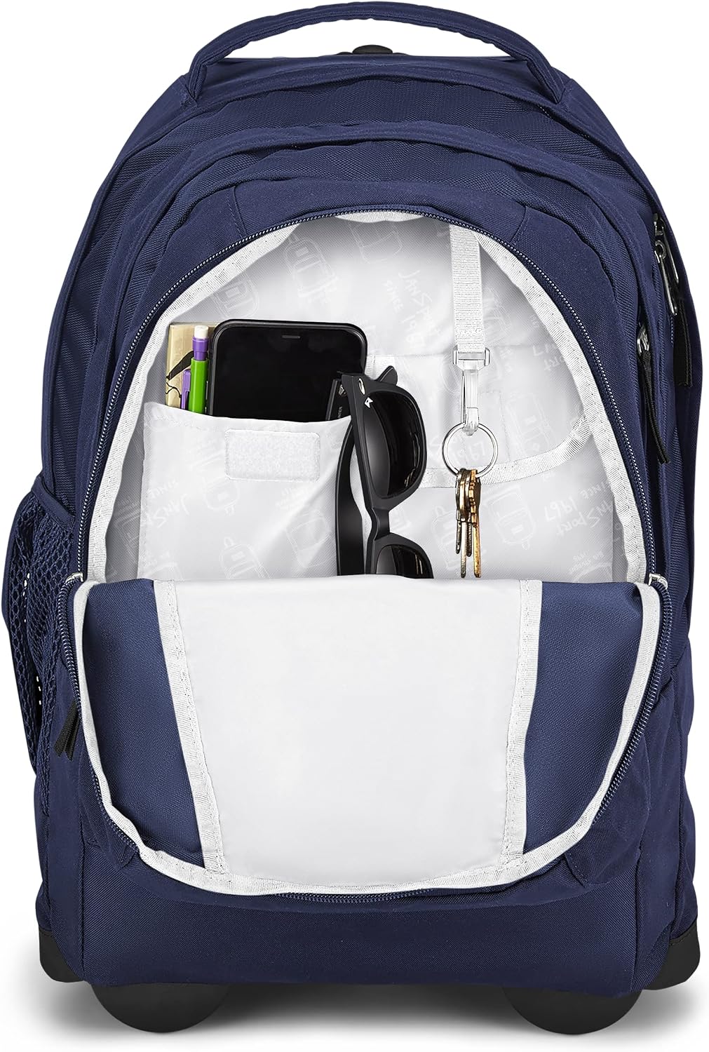 JanSport Driver 8 Rolling Backpack - Wheeled Travel Bag with 15-Inch Laptop Sleeve, One Size, Navy