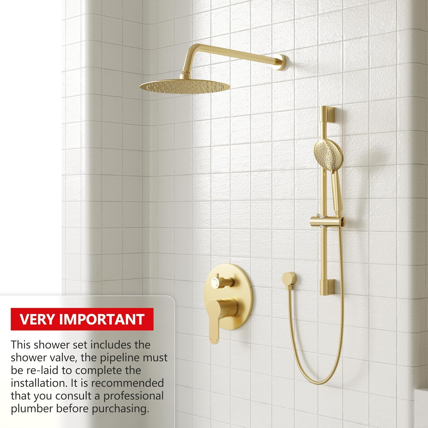 Gabrylly Shower System, High Pressure 12' Rain Shower Head with Handheld Shower, Wall Mounted Slide Bar Shower Faucet Set Complete, Shower Combo Set with Shower Valve,Brushed Gold