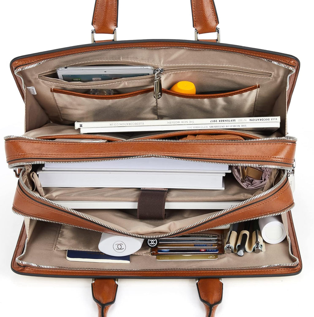 BOSTANTEN Women Genuine Leather Briefcase Tote Business Vintage Handbag 15.6' Laptop Shoulder Bag Brown
